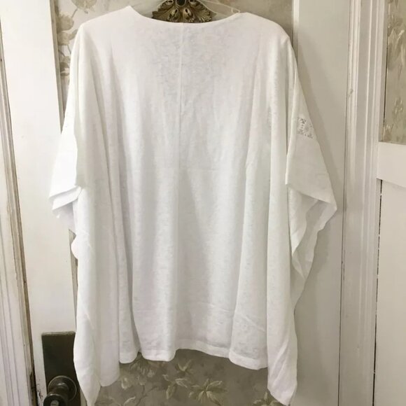 JM Collection White Floral Applique Kaftan Tunic Top Women's Size X-Large, NWT - Picture 4 of 6